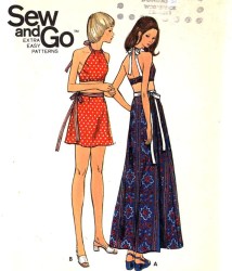 6719 70S JIFFY CROP HALTER TOP,BK WRAP MINI-MAXI SKIRT PATTERN 1
